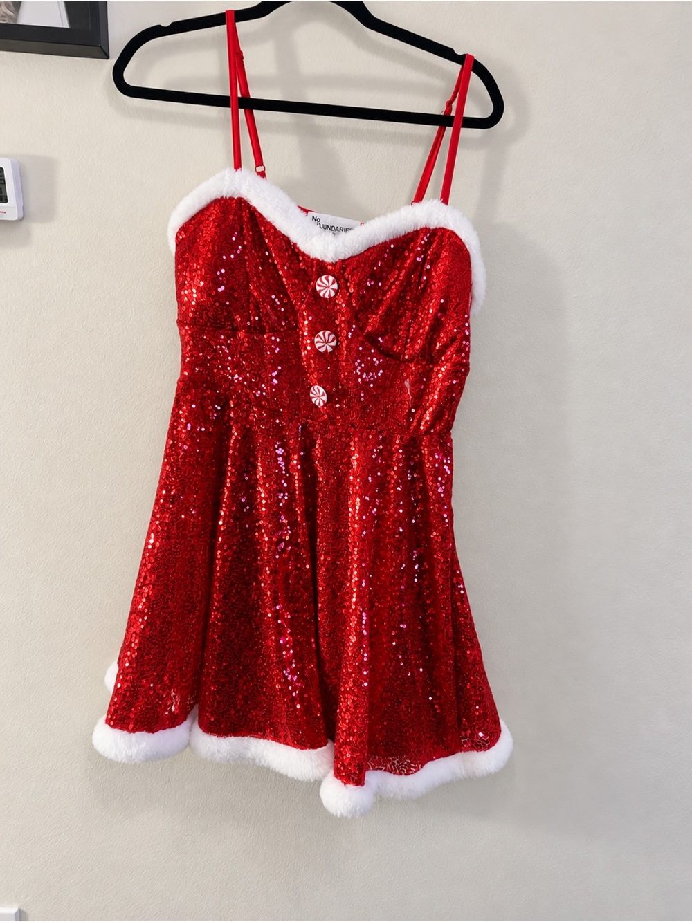 Girls Red Sequin Santa Dress Costume with White Fur Trim